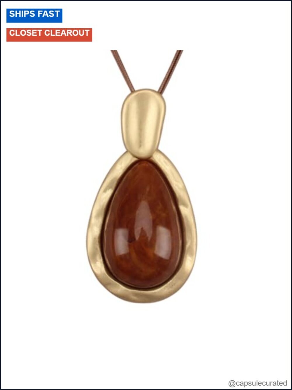 Boho Large Pendant Necklace with Faux Leather Adjustable Cord